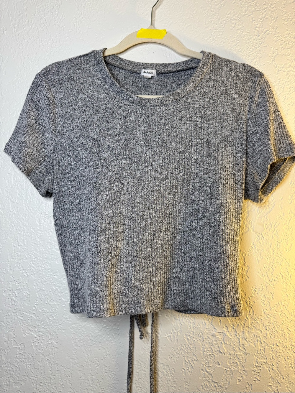 Garage Heather Gray Ribbed Cropped Short-Sleeve Knit Top